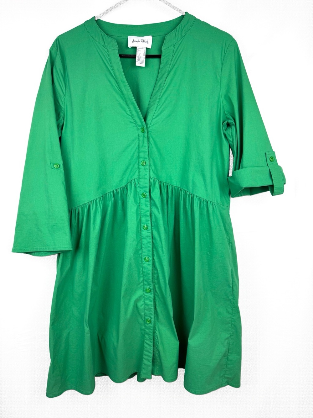 Joseph Ribkoff Button Front Foliage Green Dress Tiered Skirt Stretch Size 10